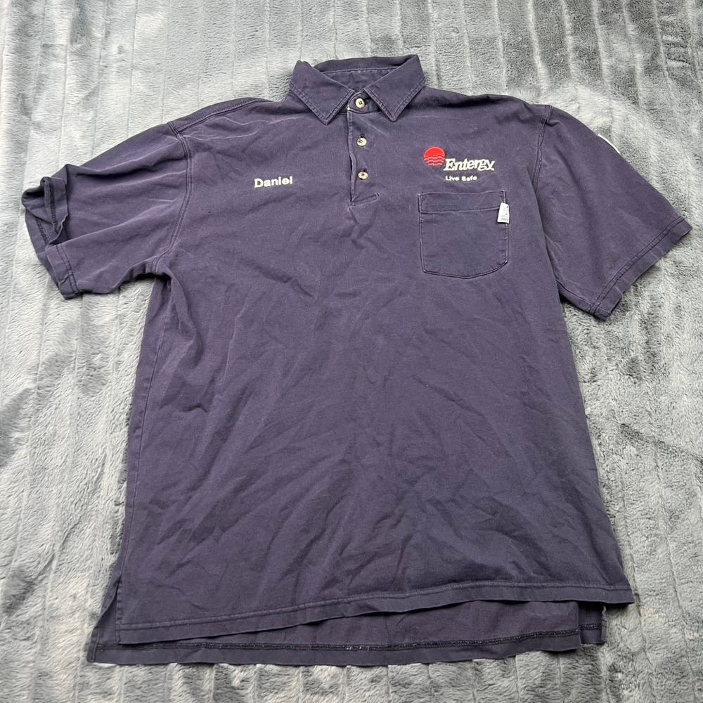 Tyndale FR Flame Resistant Polo Shirt Mens Large Navy Blue Entergy Workwear USA